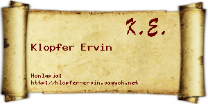 Klopfer Ervin névjegykártya
